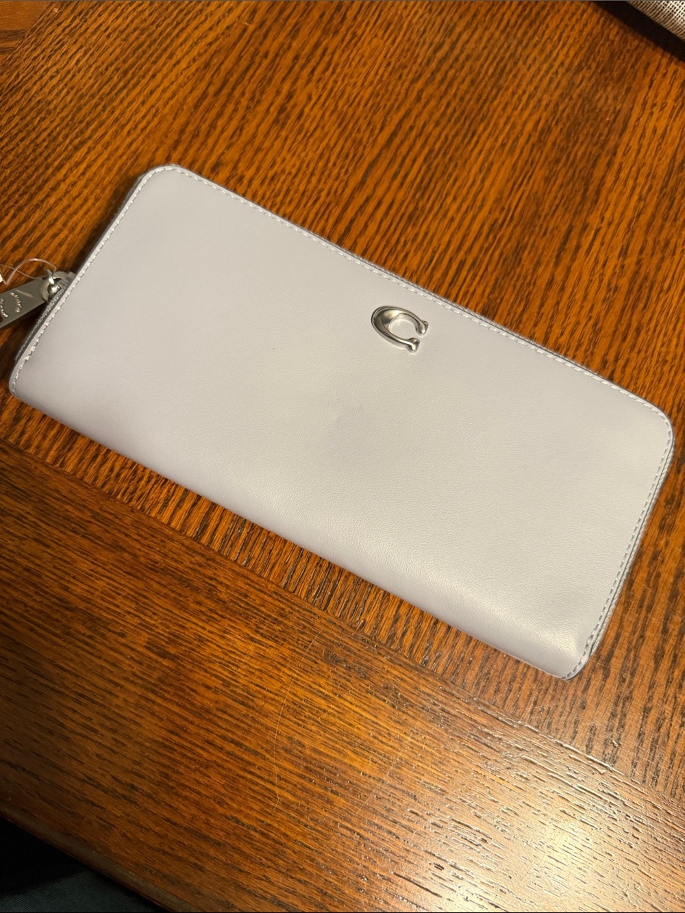 Coach Light Gray Leather Zip Around Wallet